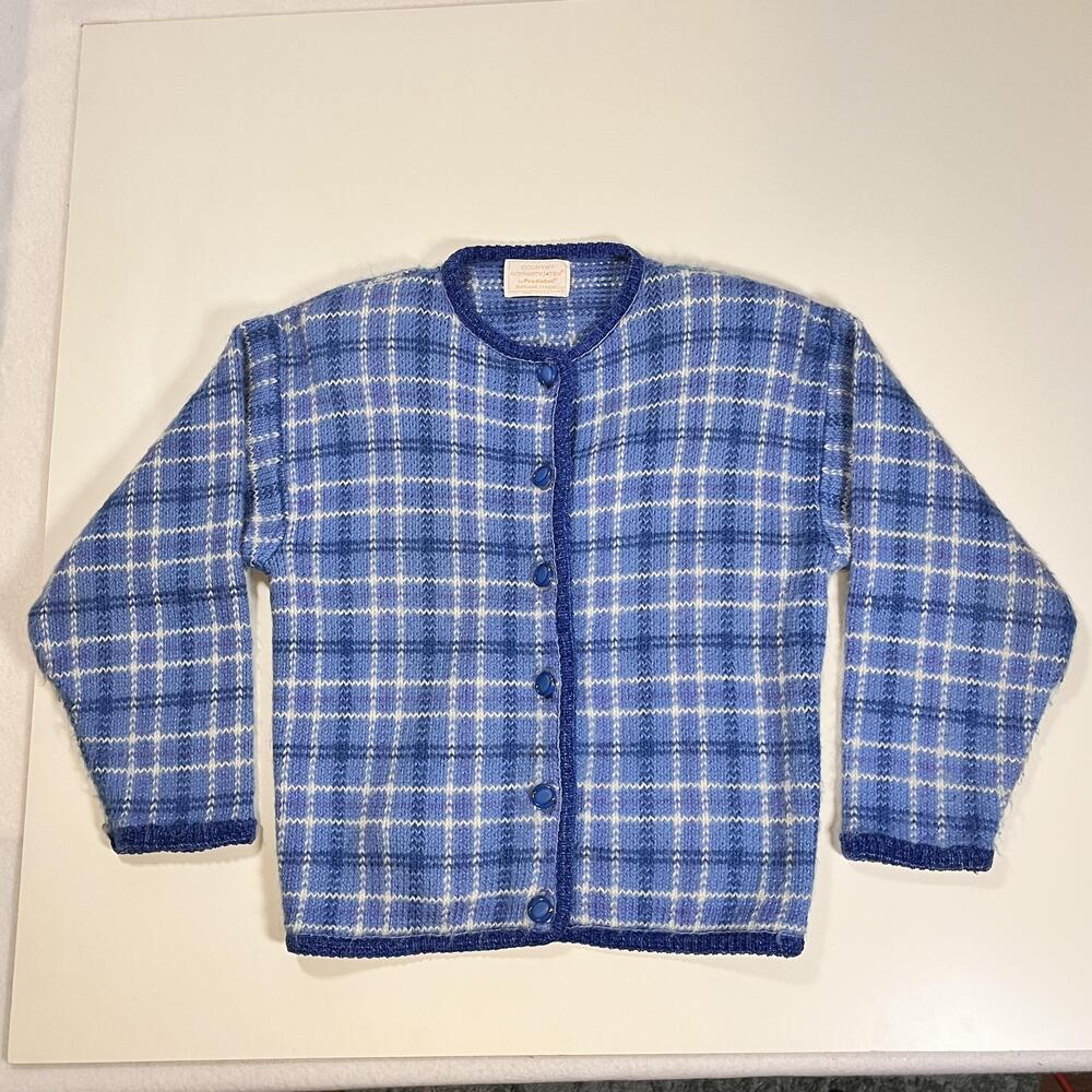 Vintage Pendleton Sweater Country Sophisticates Knit 70s Women Shadow Blue Plaid